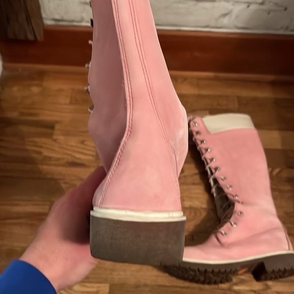 Timberland Pink Lace-Up Knee-High 16” Boots, Custom Women’s Timberland Boots - Picture 6 of 8